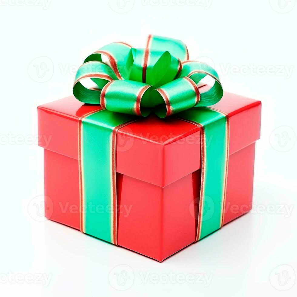 AI generated Gift box for Christmas. Realistic present in christmas colors decorated. photo