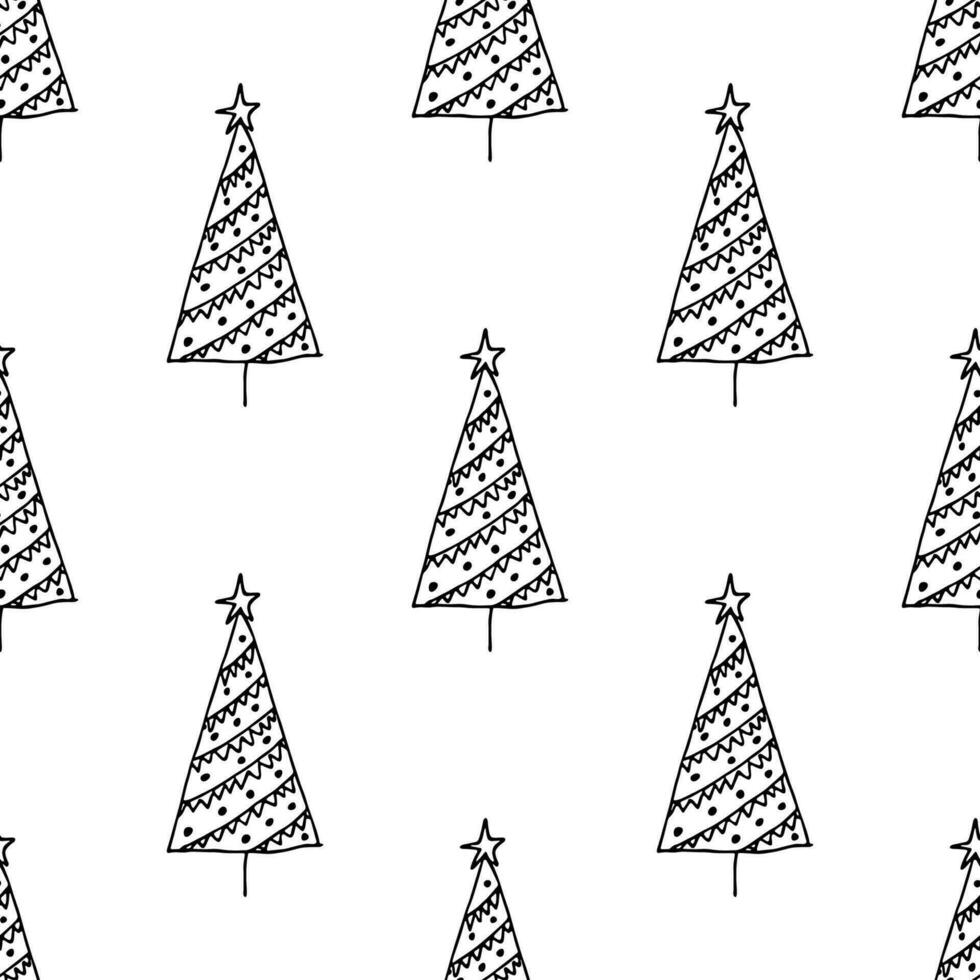 Seamless pattern with geometric minimal scandinavian Christmas tree doodle for decorative print, wrapping paper, greeting cards and fabric vector