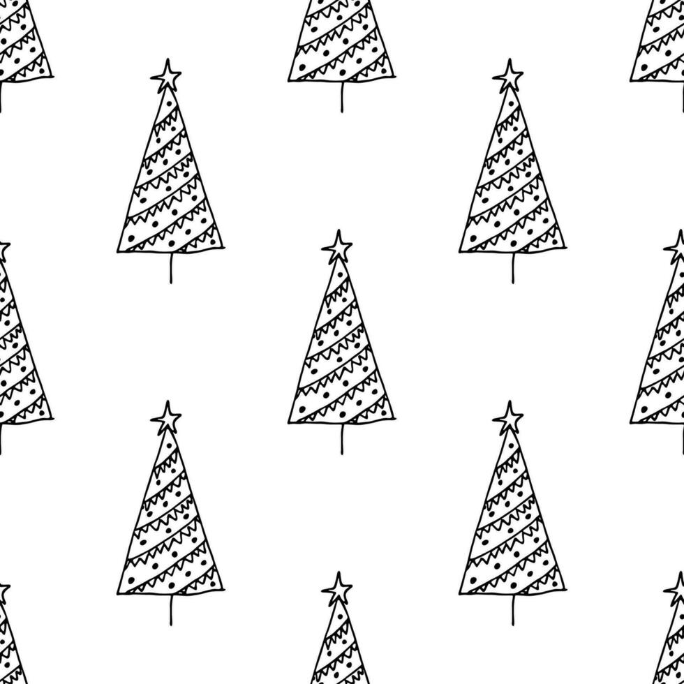 Seamless pattern with geometric minimal scandinavian Christmas tree doodle for decorative print, wrapping paper, greeting cards and fabric vector