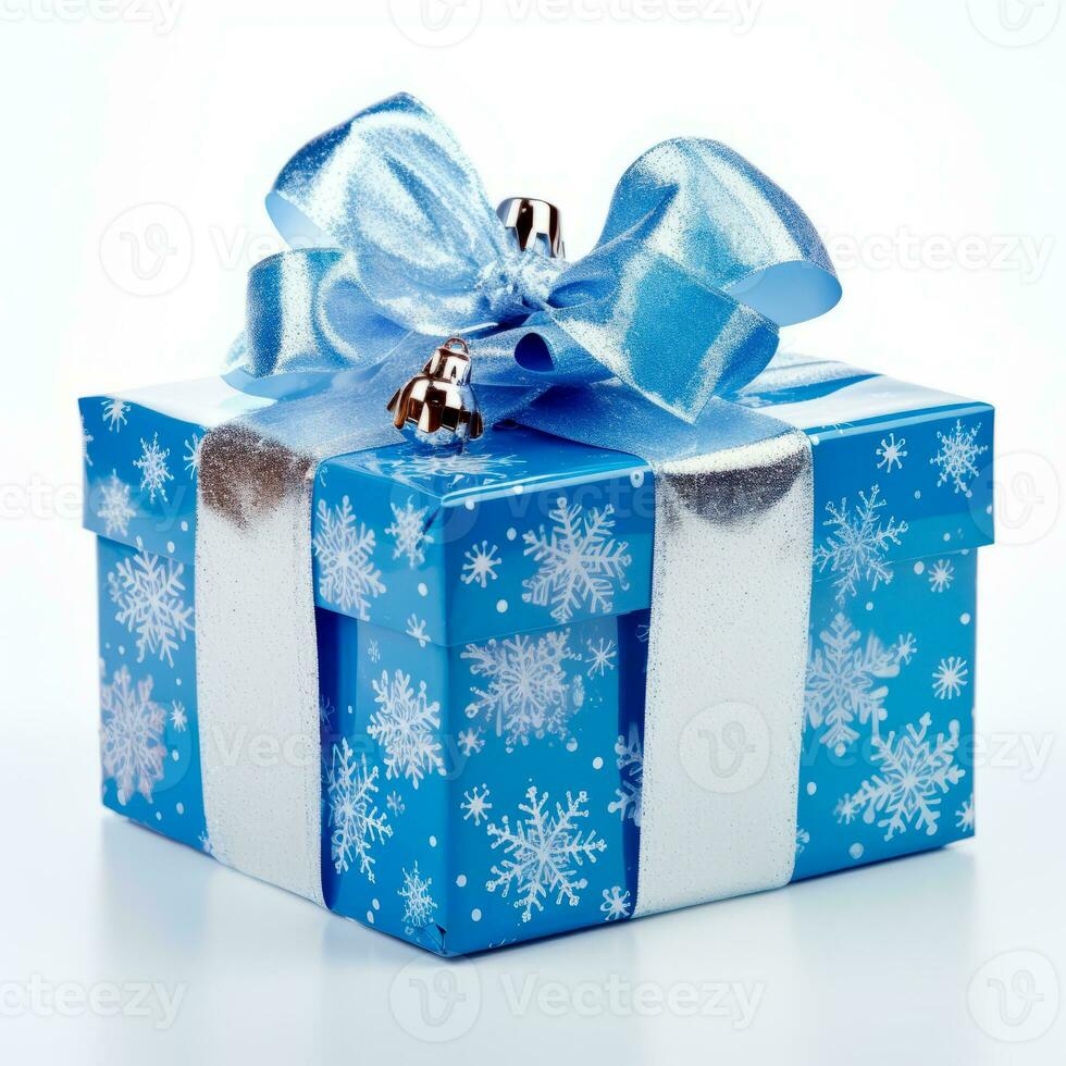 AI generated Gift box for Christmas. Realistic present in christmas colors decorated. photo