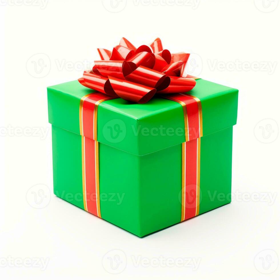 AI generated Gift box for Christmas. Realistic present in christmas colors decorated. photo