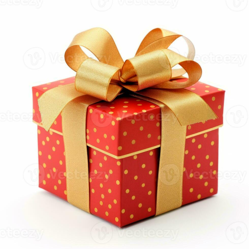 AI generated Gift box for Christmas. Realistic present in christmas colors decorated. photo