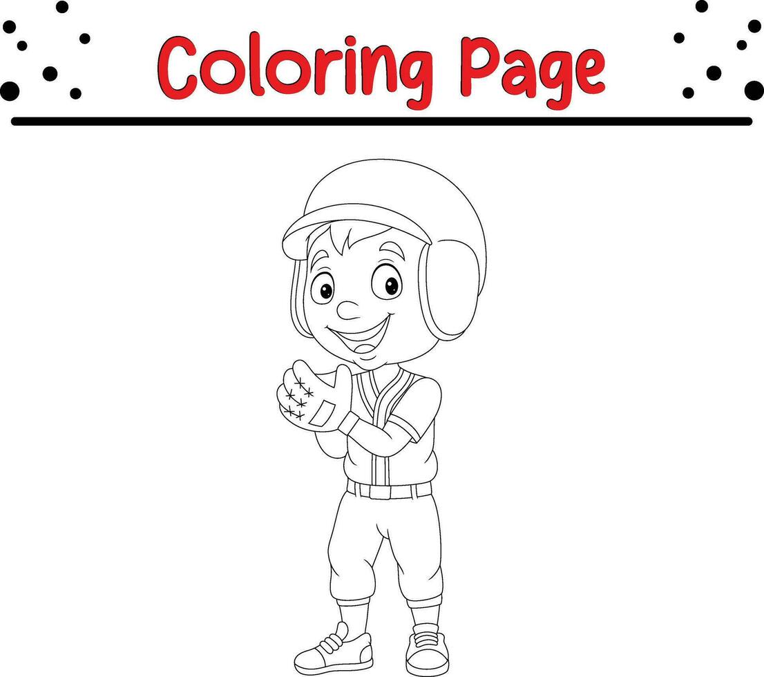 little boy playing baseball coloring page vector