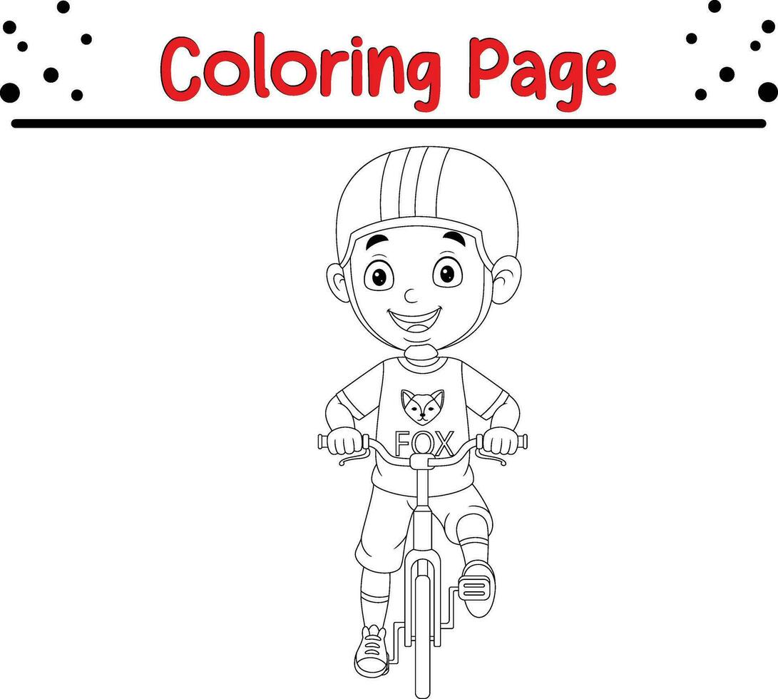 pequeño chico montando bicicleta colorante página vector