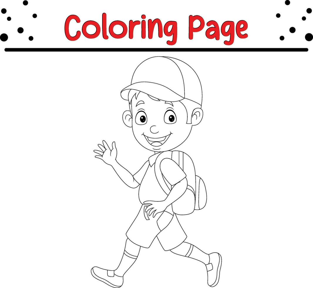 happy school boy coloring page vector