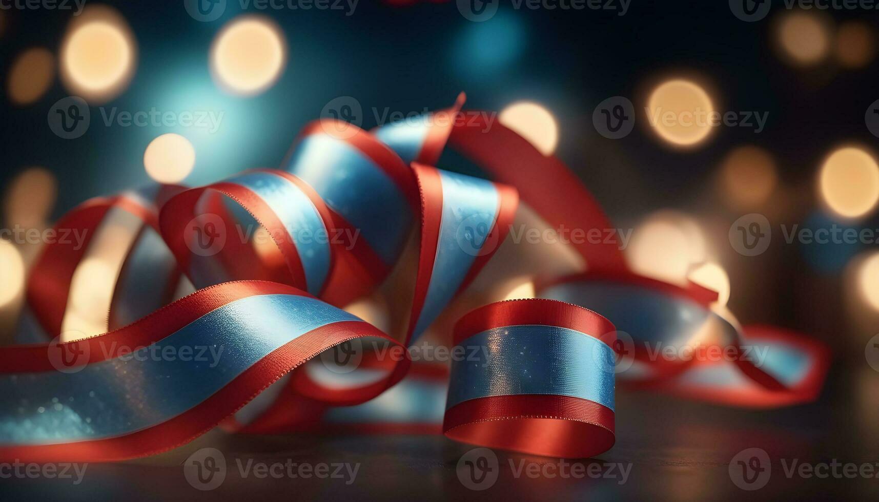 AI generated red and blue ribbon on a dark background photo