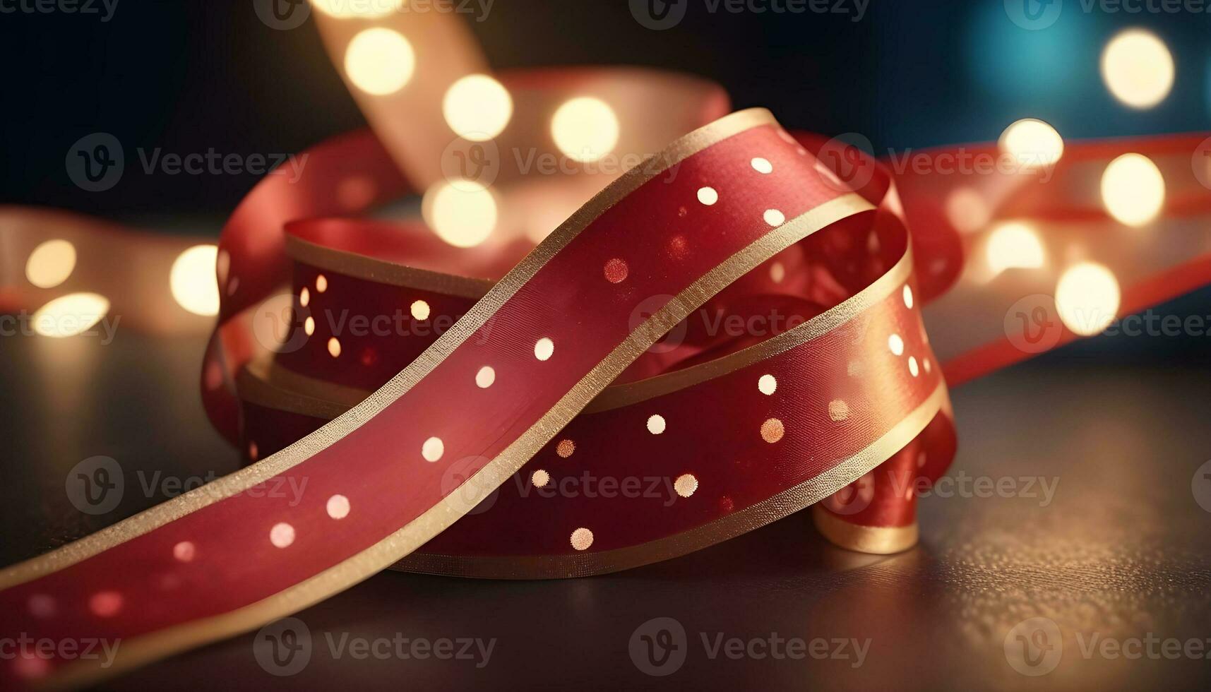 AI generated red ribbon with polka dots on dark background photo