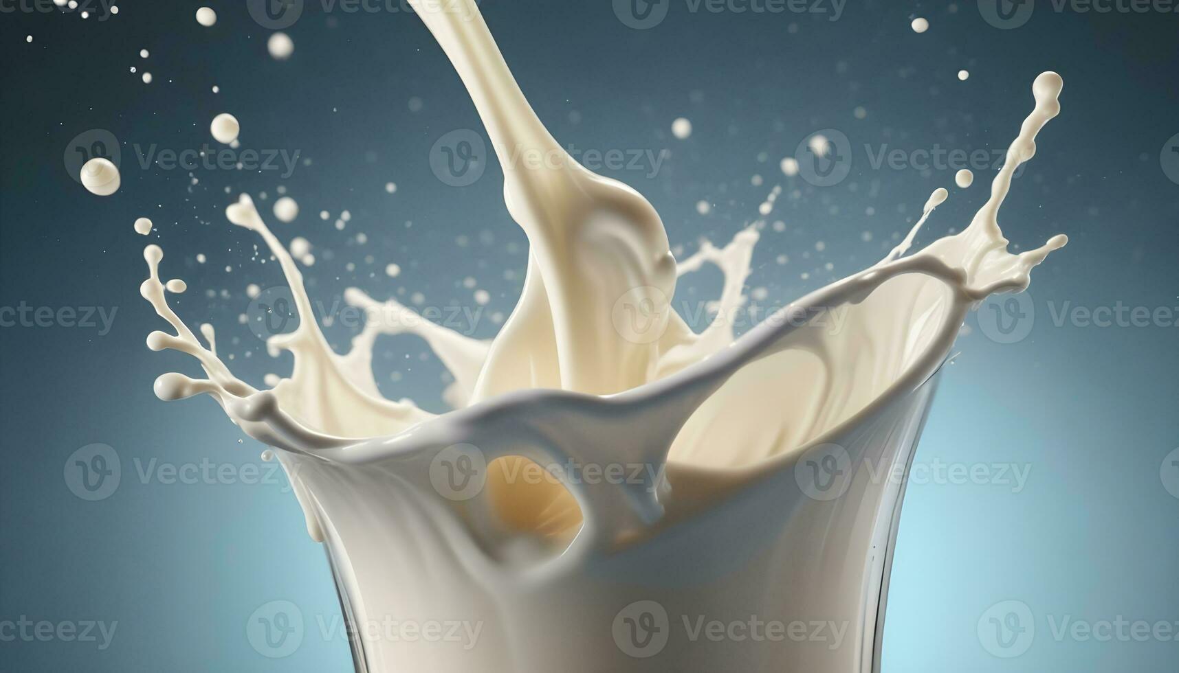 AI generated a glass of milk is splashing into the air photo