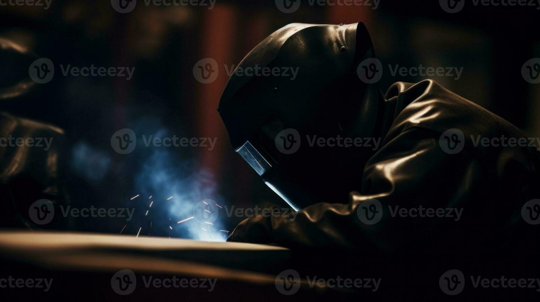 AI generated A welder welds steel in a factory, creating sparks and working with precision. Generative AI photo