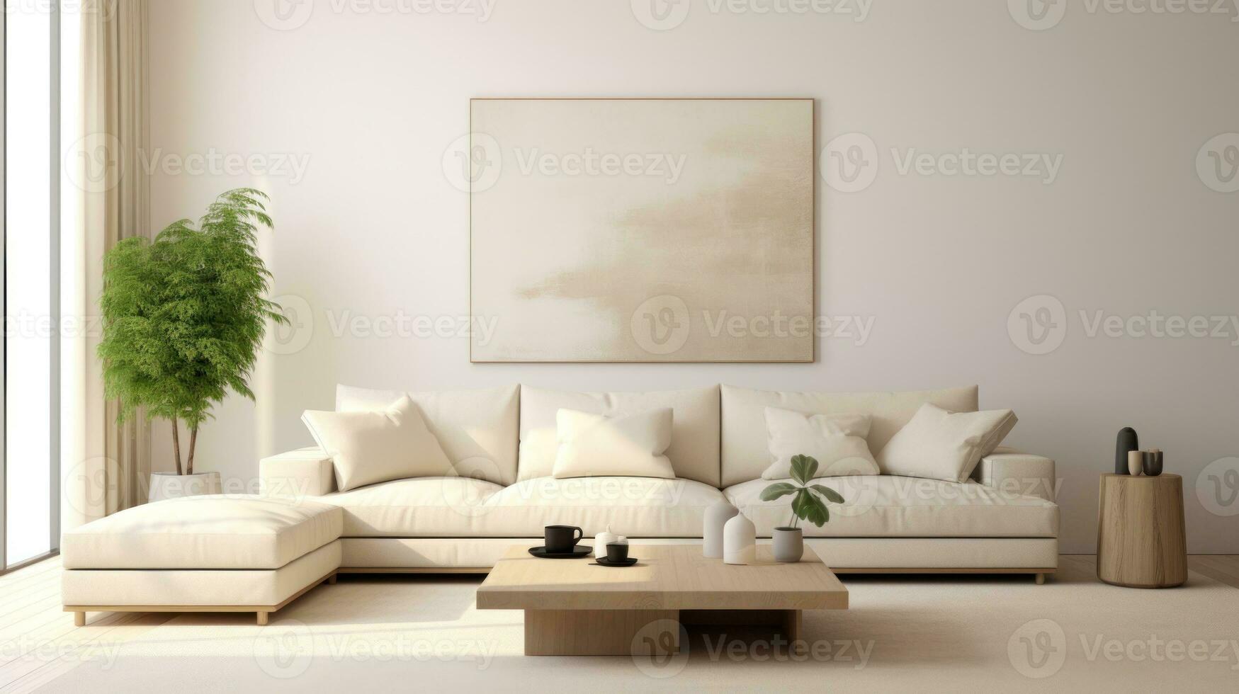 ai generado un contemporáneo vivo habitación con blanco mueble y un pintura en el pared. generativo ai foto