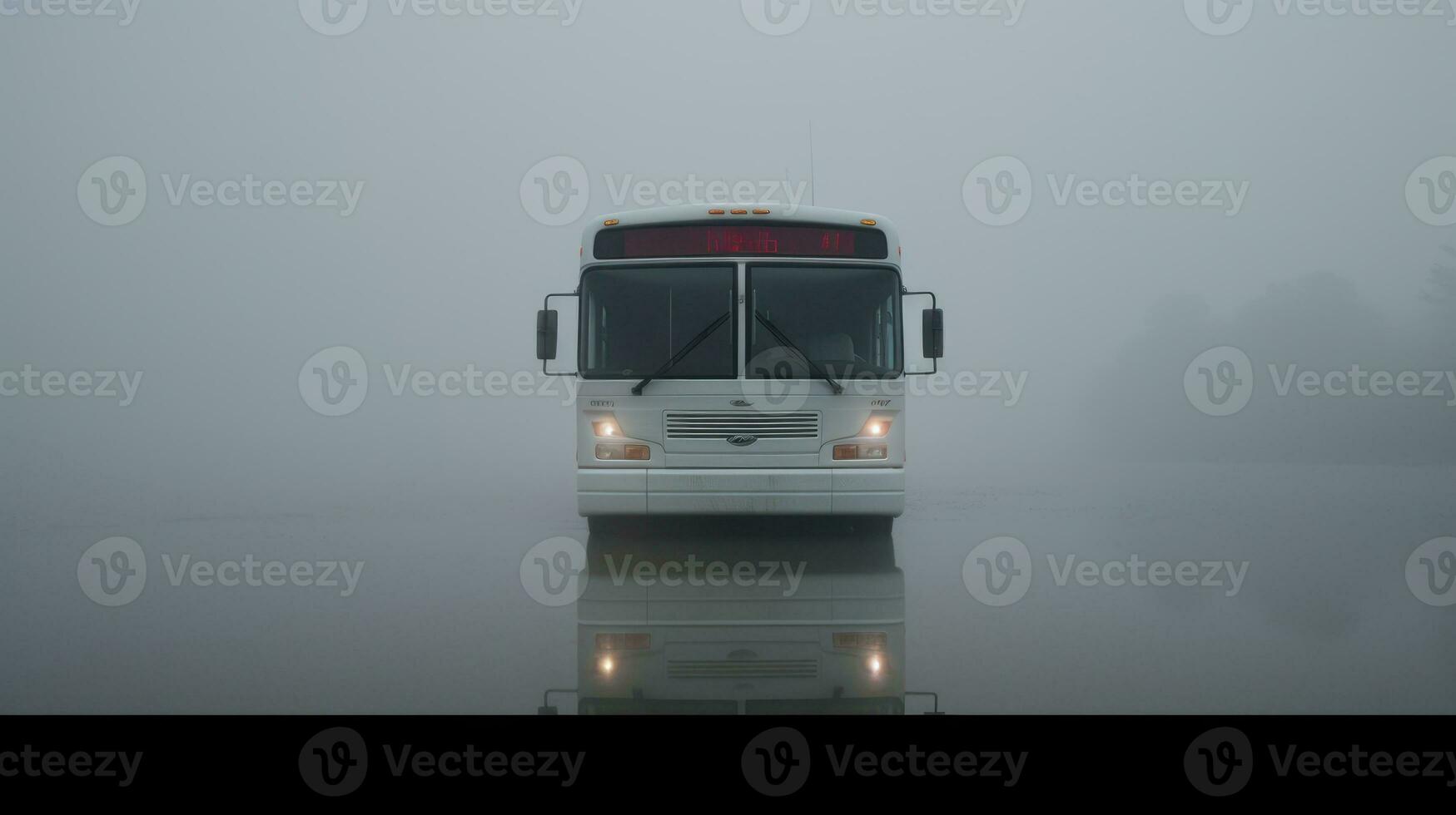 AI generated Bus driving through fog on a foggy day. Generative AI photo