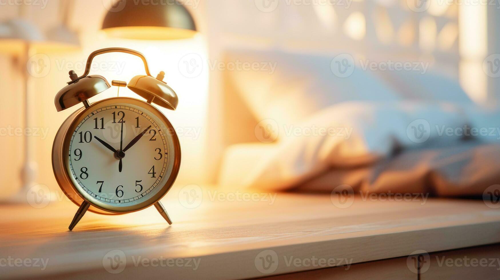 AI generated Alarm clock on table by bed. Generative AI photo