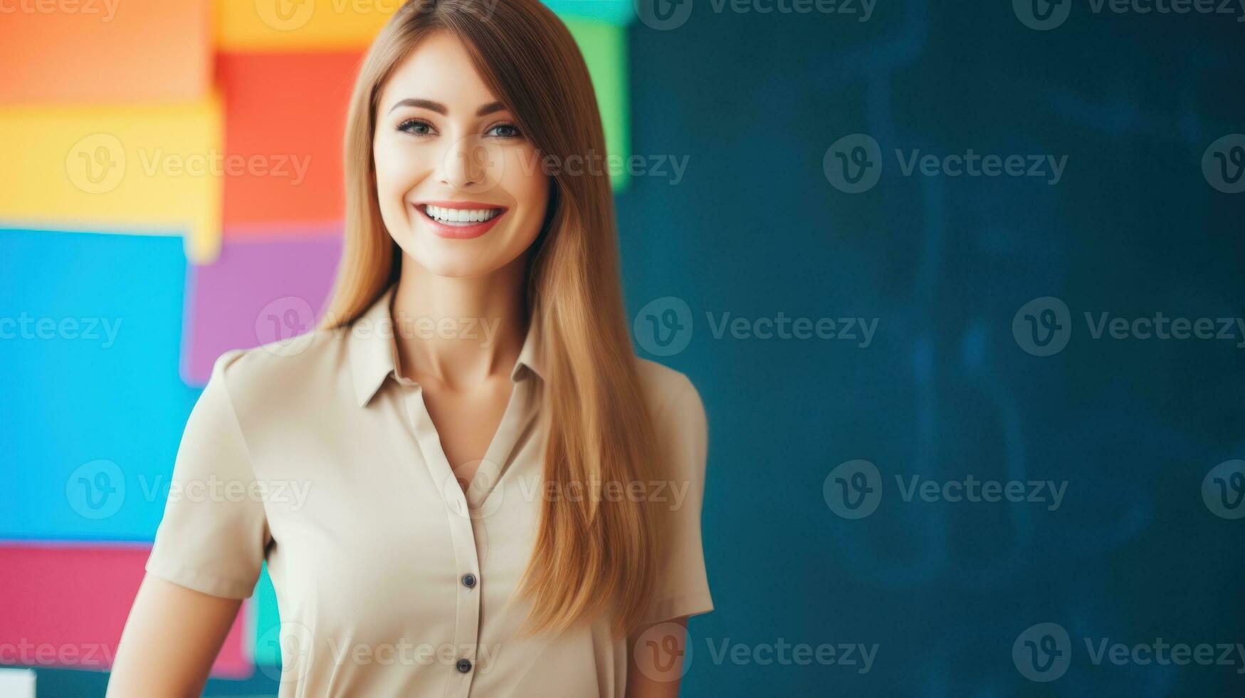 AI generated A professional woman wearing a business shirt with a pleasant expression on her face. Generative AI photo