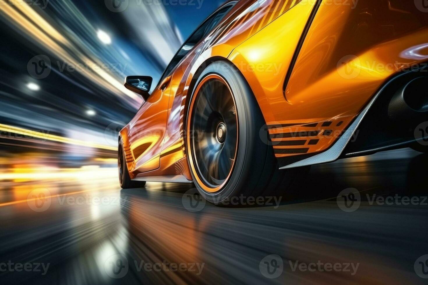 AI generated Motion blur shot, curve tail light drifting car wheels photo