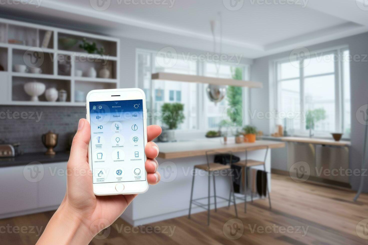 AI generated Smart home solutions, remote control via mobile devices and energy optimization. Generative AI photo