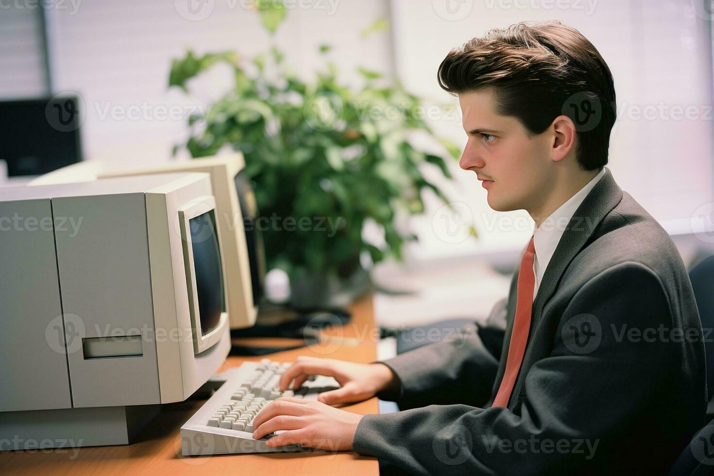 ai generado hombre en el 1990s utilizando un computadora. generativo ai foto