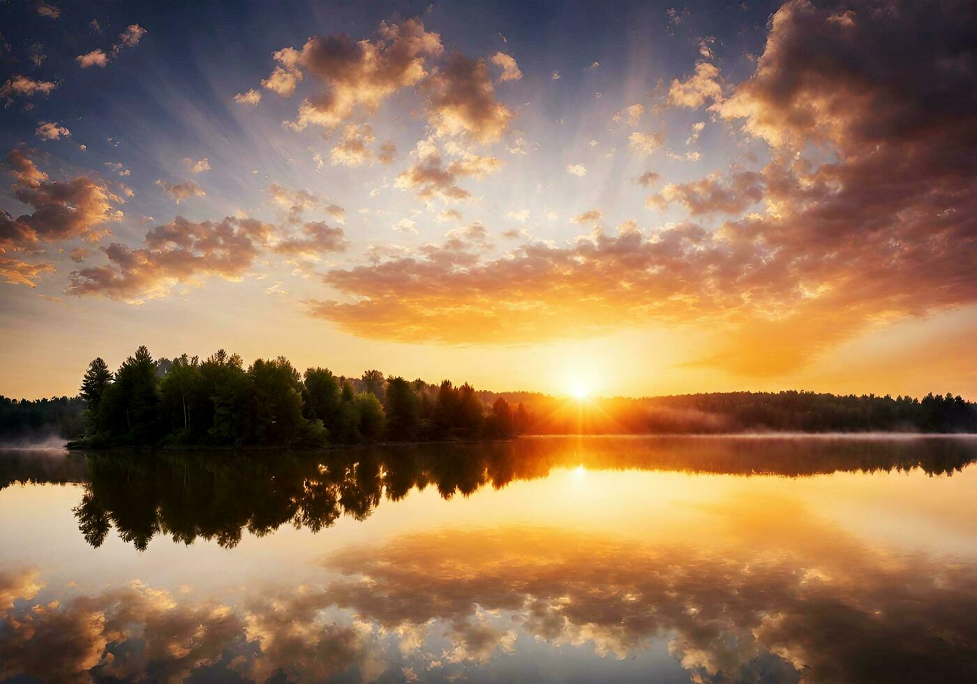 AI generated Beautiful sunset on lake photo