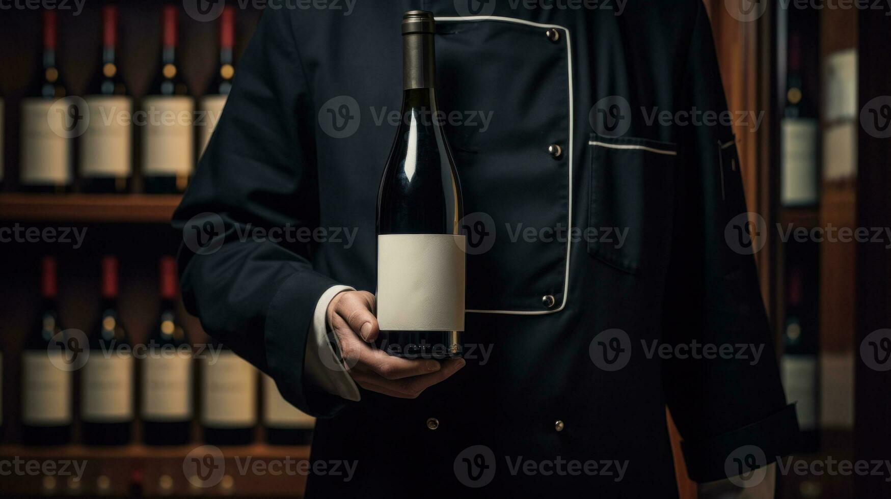 AI generated A chef in uniform holding a wine bottle. Generative AI photo