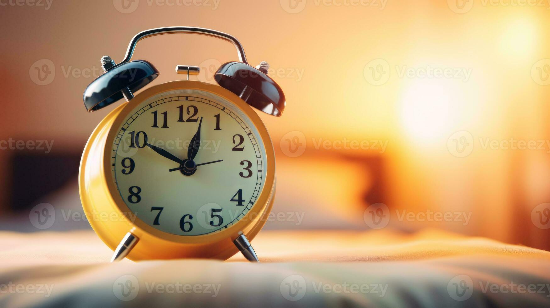 AI generated Alarm clock on bed. Generative AI photo