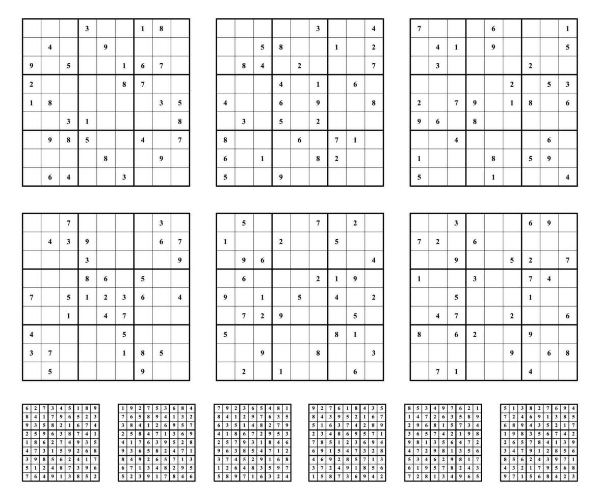 sudoku juego conjunto con respuestas sencillo vector diseño