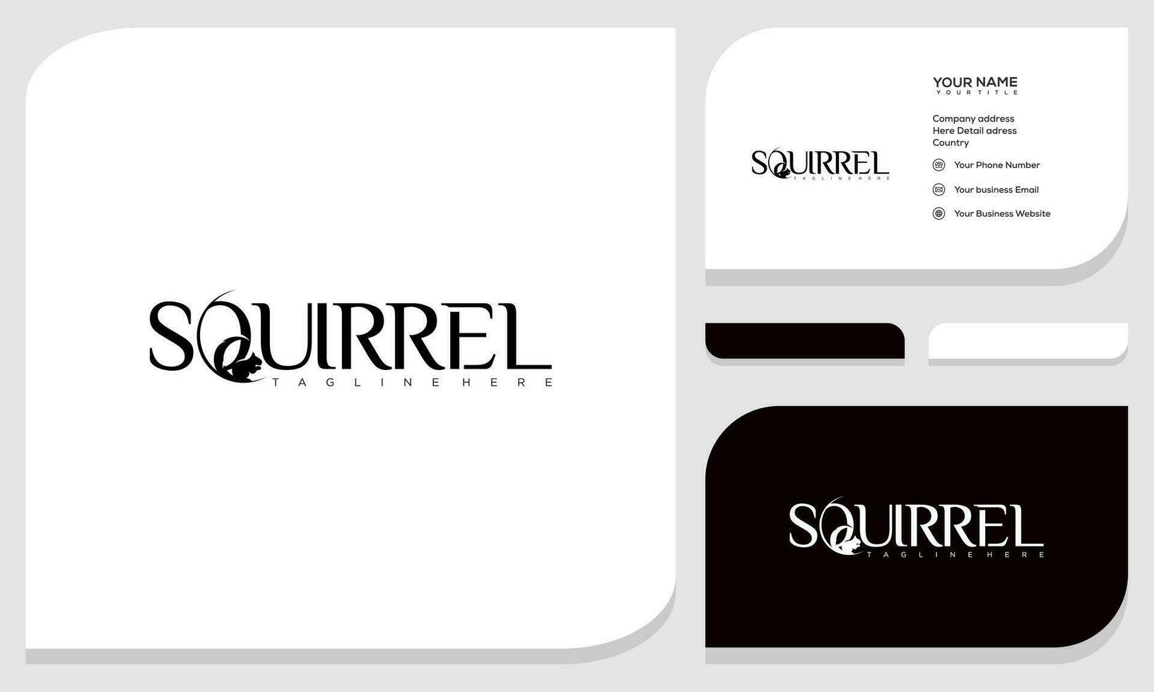 Squirrel logo with wordmark graphic design and business card vector