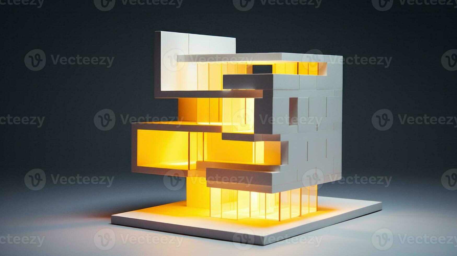 AI generated A modern building model with yellow lights illuminating its exterior. Generative AI photo