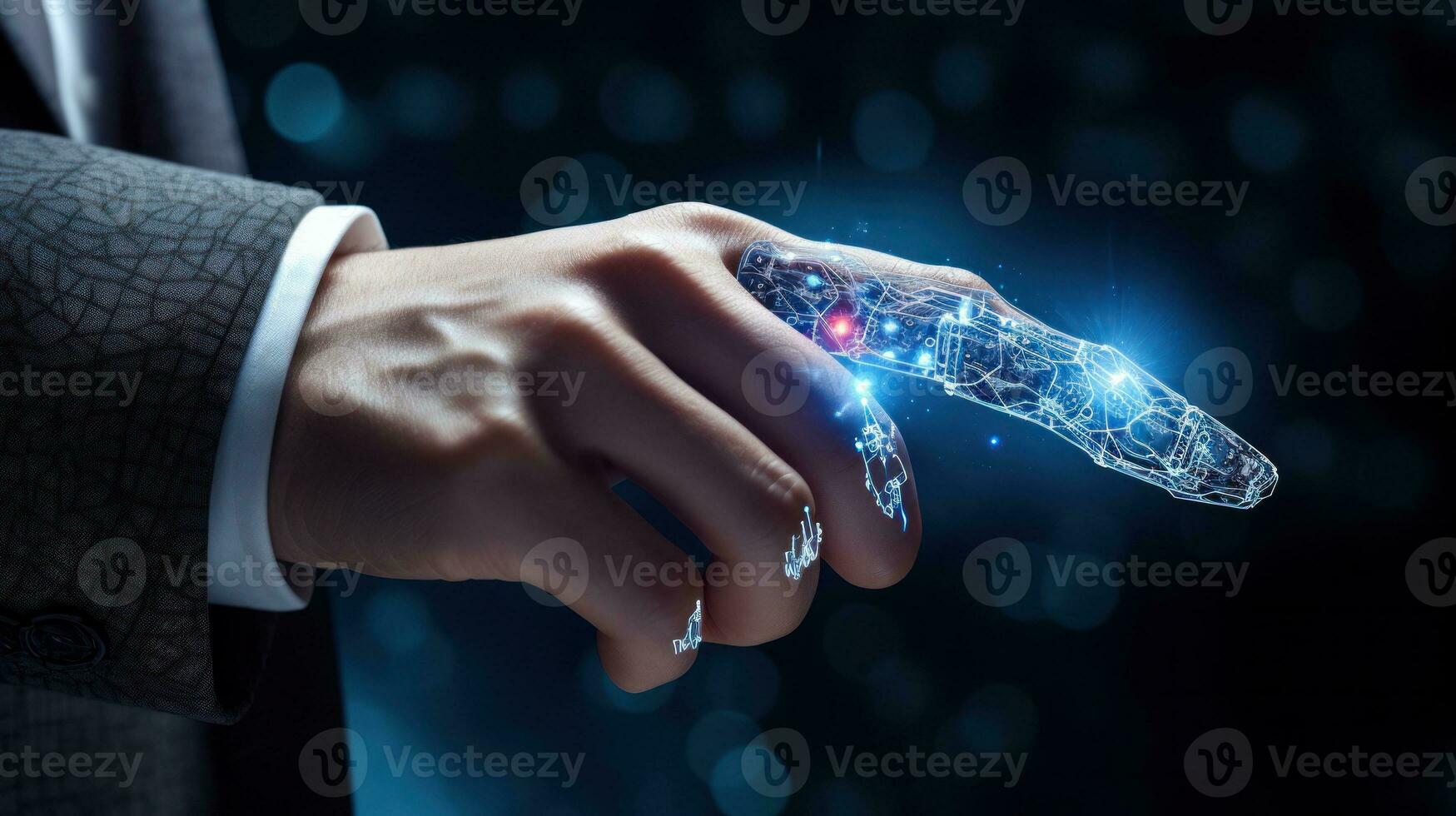 AI generated A person in a suit holding a futuristic device. Generative AI photo