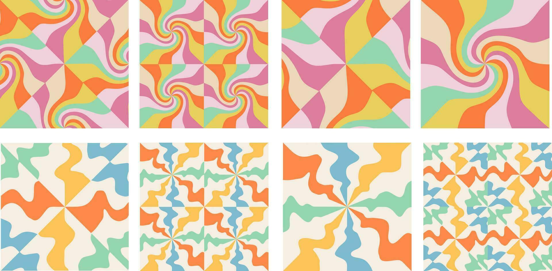 Retro background patterns in a spiral or swirl radial stripes design. Groovy poster y2k retro Vector