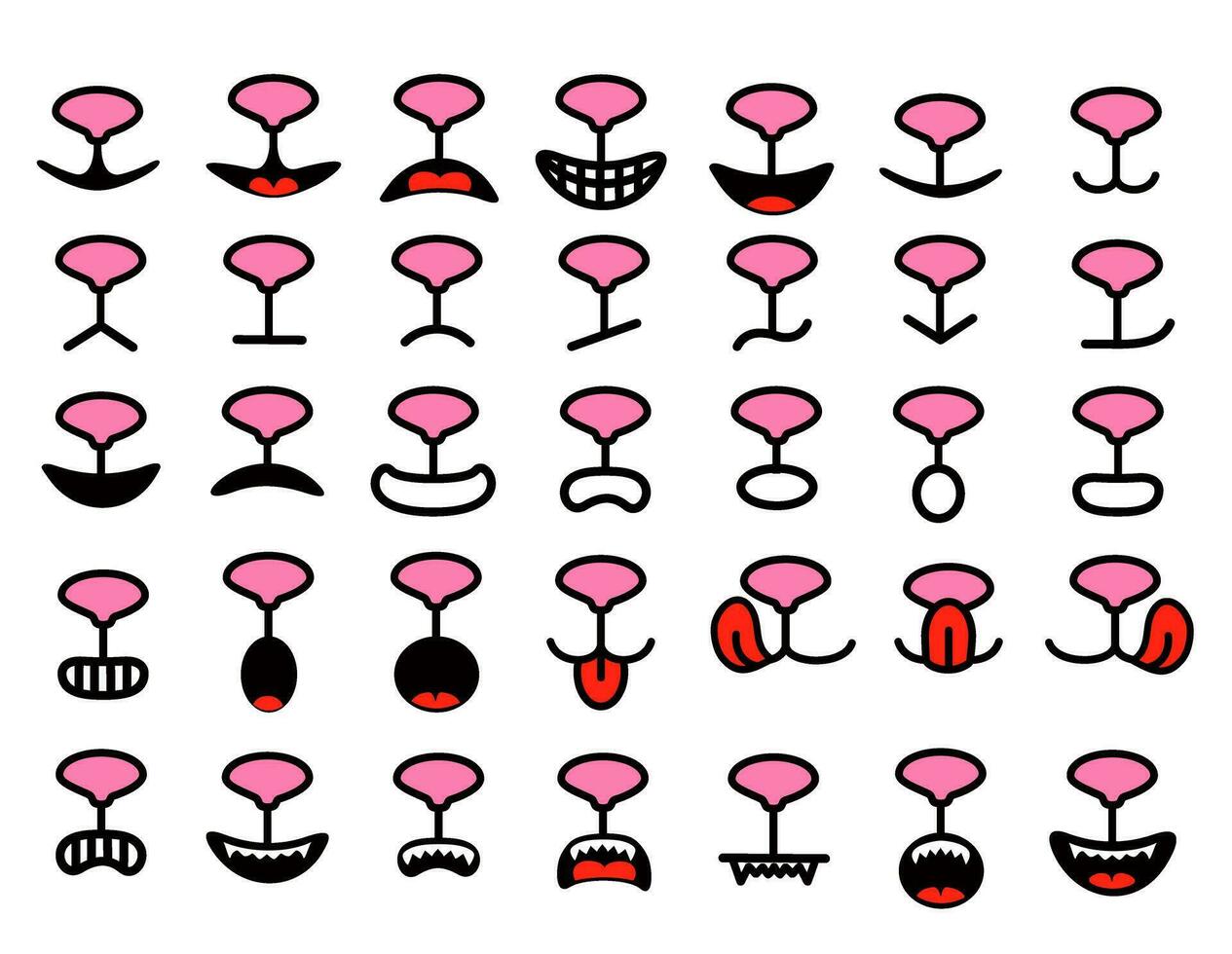 Cat or Dog face with tongue hanging out set. Happy cat face with open mouth. Care canine pet adorable puppy vector