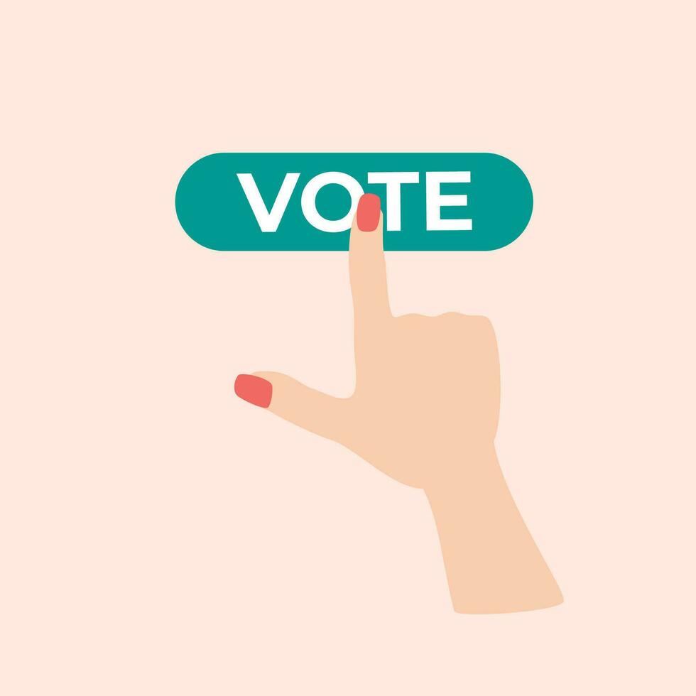 Voting online. Finger presses the voting button. Election concept vector illustration