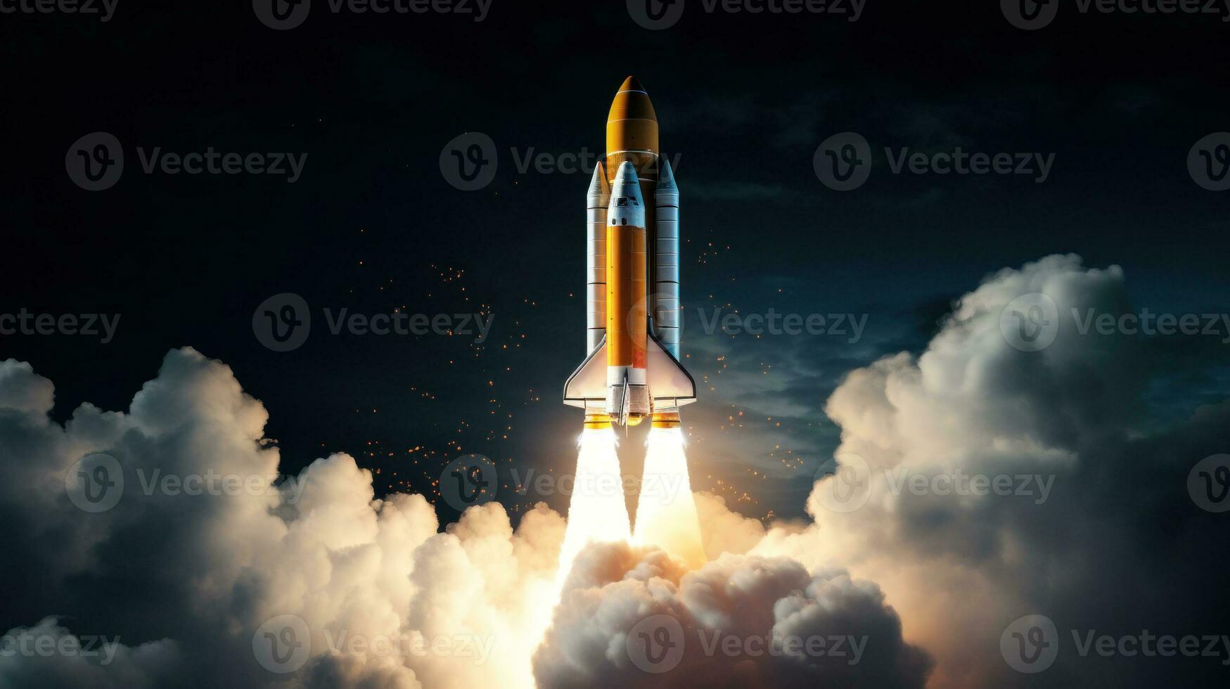 AI generated A rocket soaring into the sky, leaving a trail of smoke behind. Generative AI photo