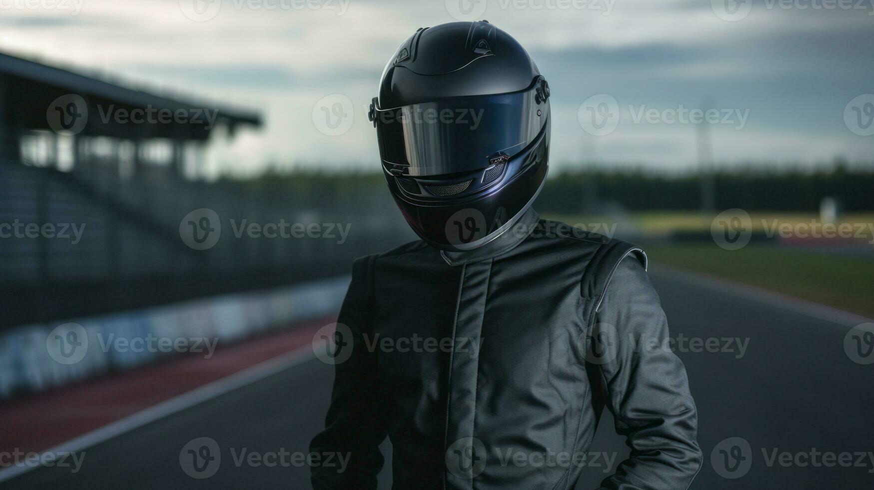 AI generated driver ready to race on the race track. Generative AI photo