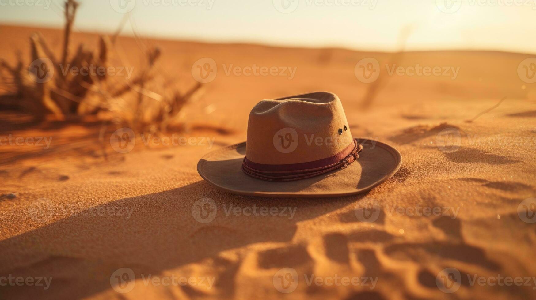 AI generated A hat resting on sandy desert terrain. Generative AI photo