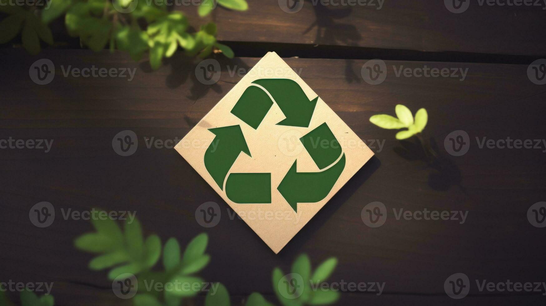 AI generated Wooden sign with recycling symbol. Generative AI photo