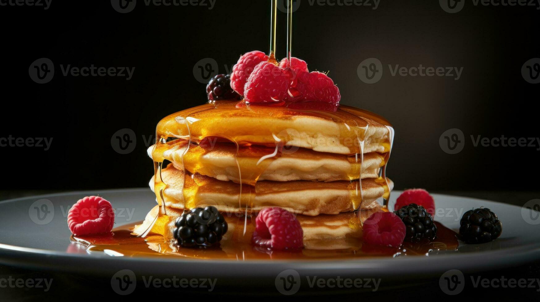 AI generated A stack of pancakes with syrup being poured over them. Generative AI photo