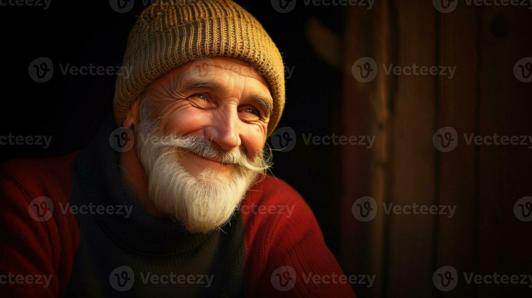 AI generated Old man in red sweater and white beard. Generative AI photo