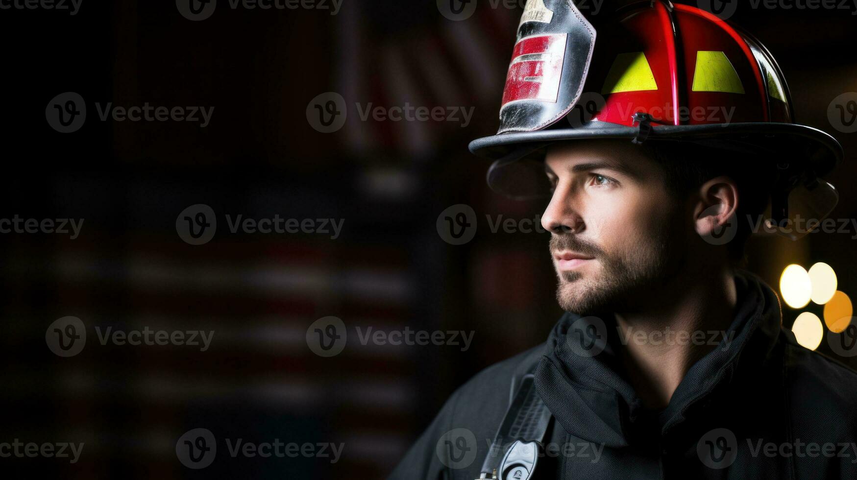 AI generated A firefighter ready to respond to emergencies. Generative AI photo