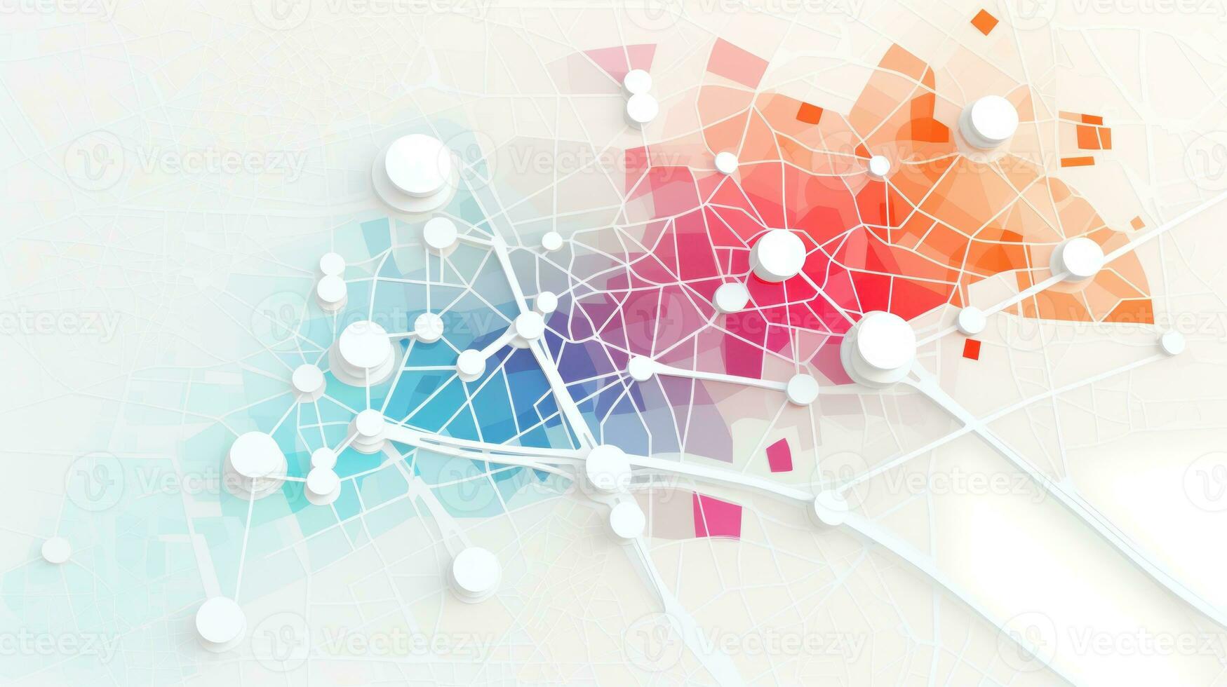 AI generated A vibrant abstract map with numerous dots representing various locations. Generative AI photo