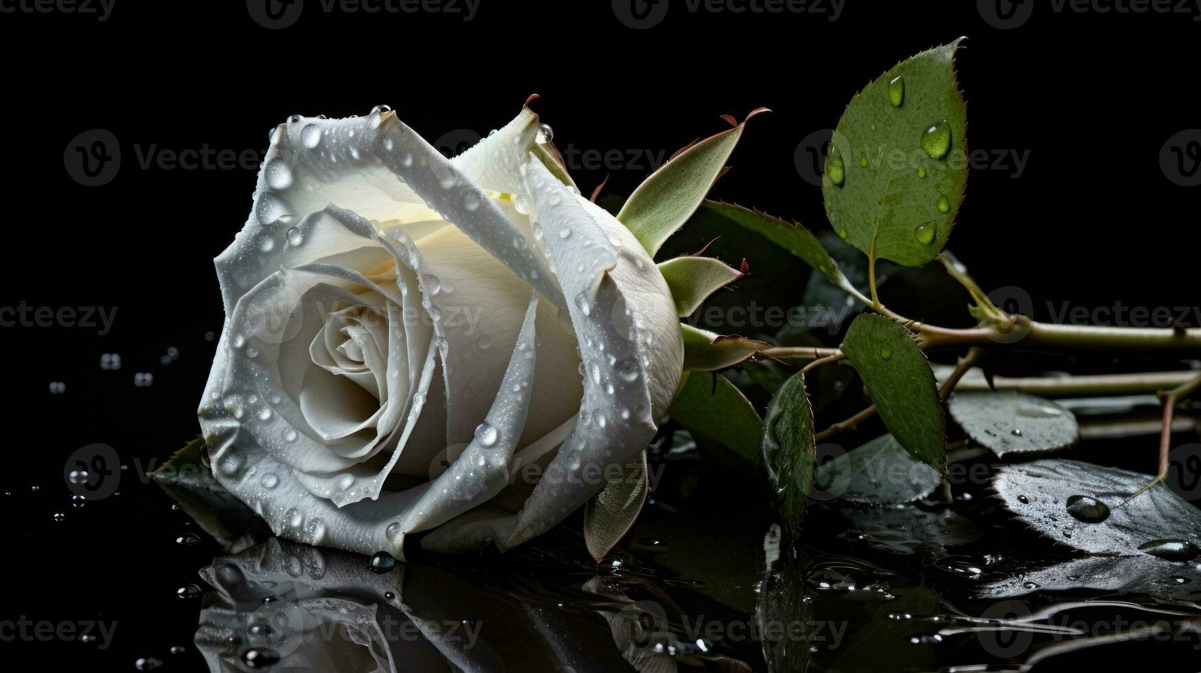 AI generated White rose with dew drops. Generative AI photo
