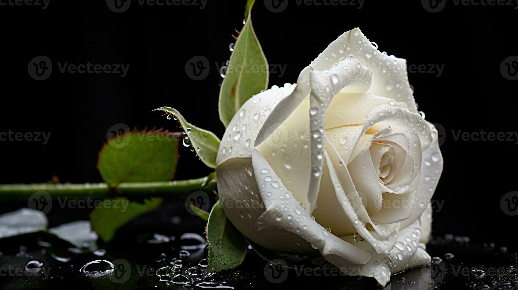 AI generated White rose with dew drops. Generative AI photo
