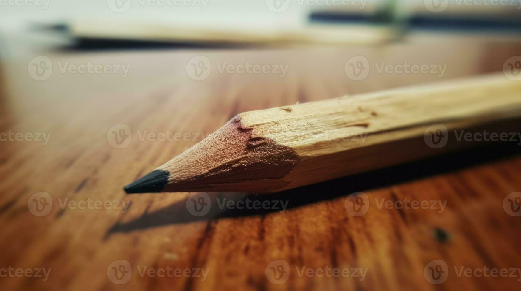 AI generated A pencil resting on a wooden table. Generative AI photo