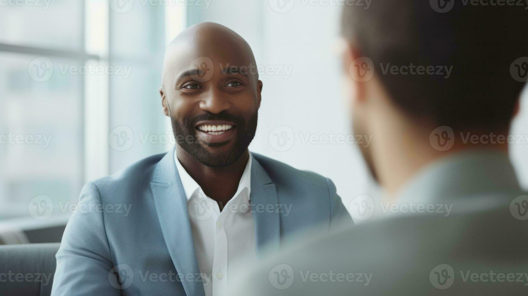 AI generated Two men in suits having a business meeting. Generative AI photo