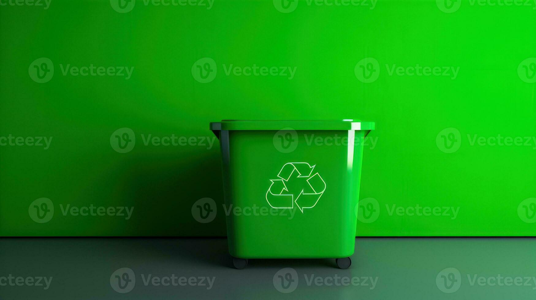 AI generated A green recycling bin in front of a green wall, promoting environmental sustainability. Generative AI photo