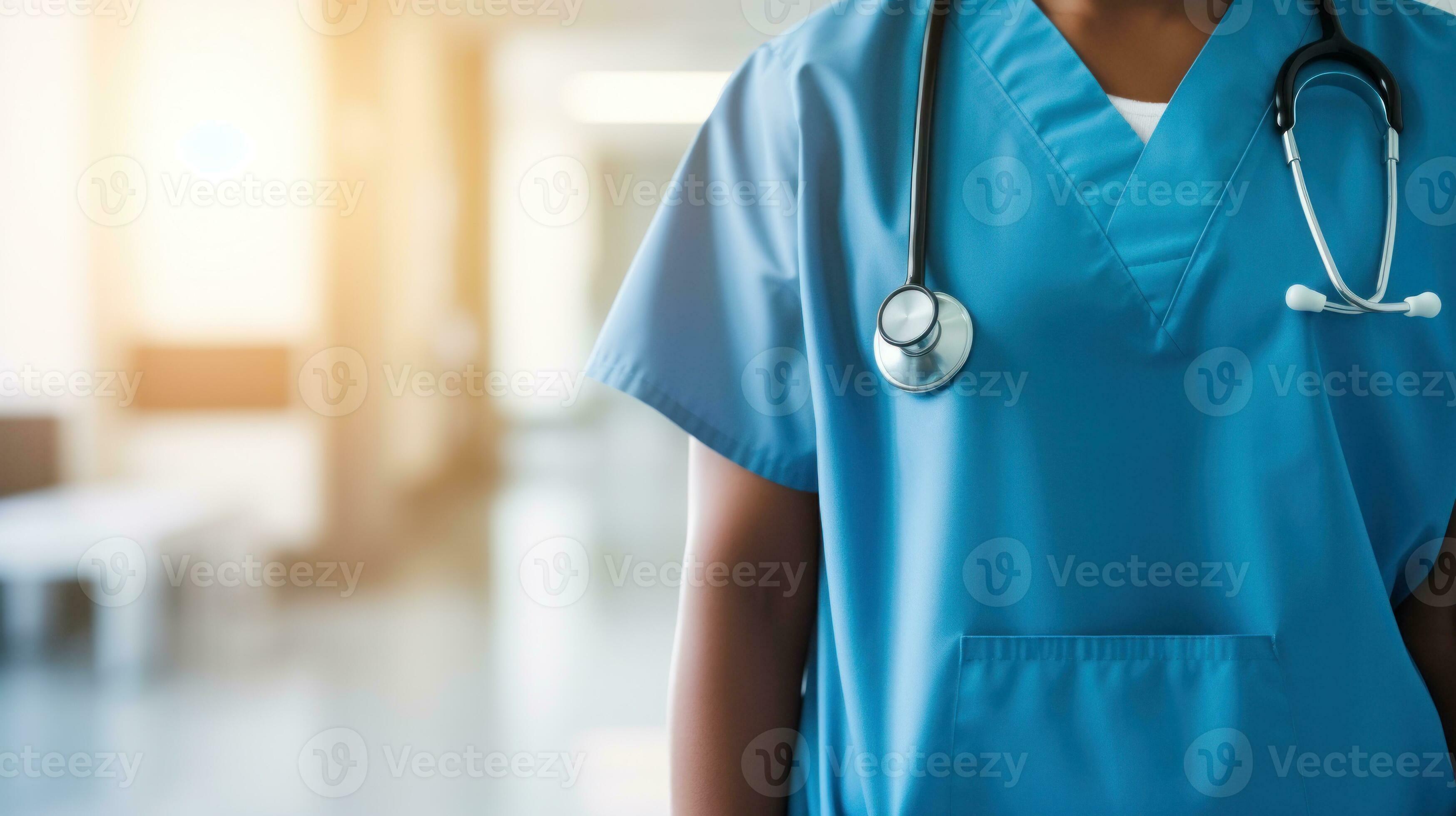 AI generated Nurse standing confidently in hospital corridor