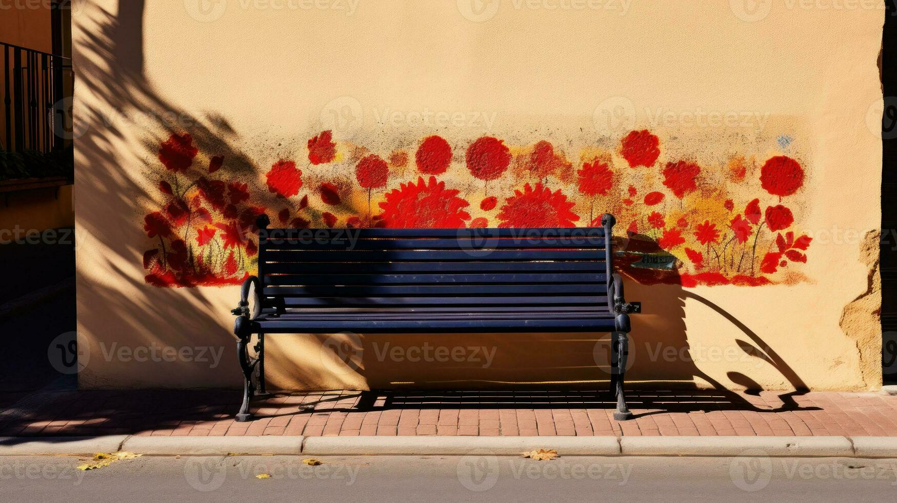 AI generated A bench placed in front of a wall. Generative AI photo