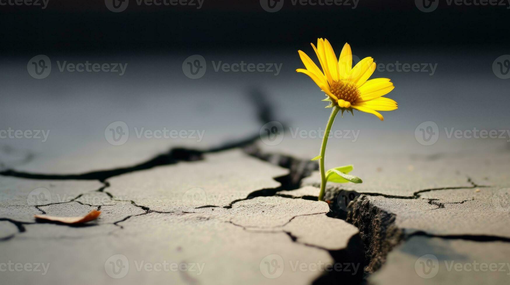 AI generated A vibrant yellow flower blossoming amidst cracked ground, showcasing resilience and beauty in adversity. Generative AI photo