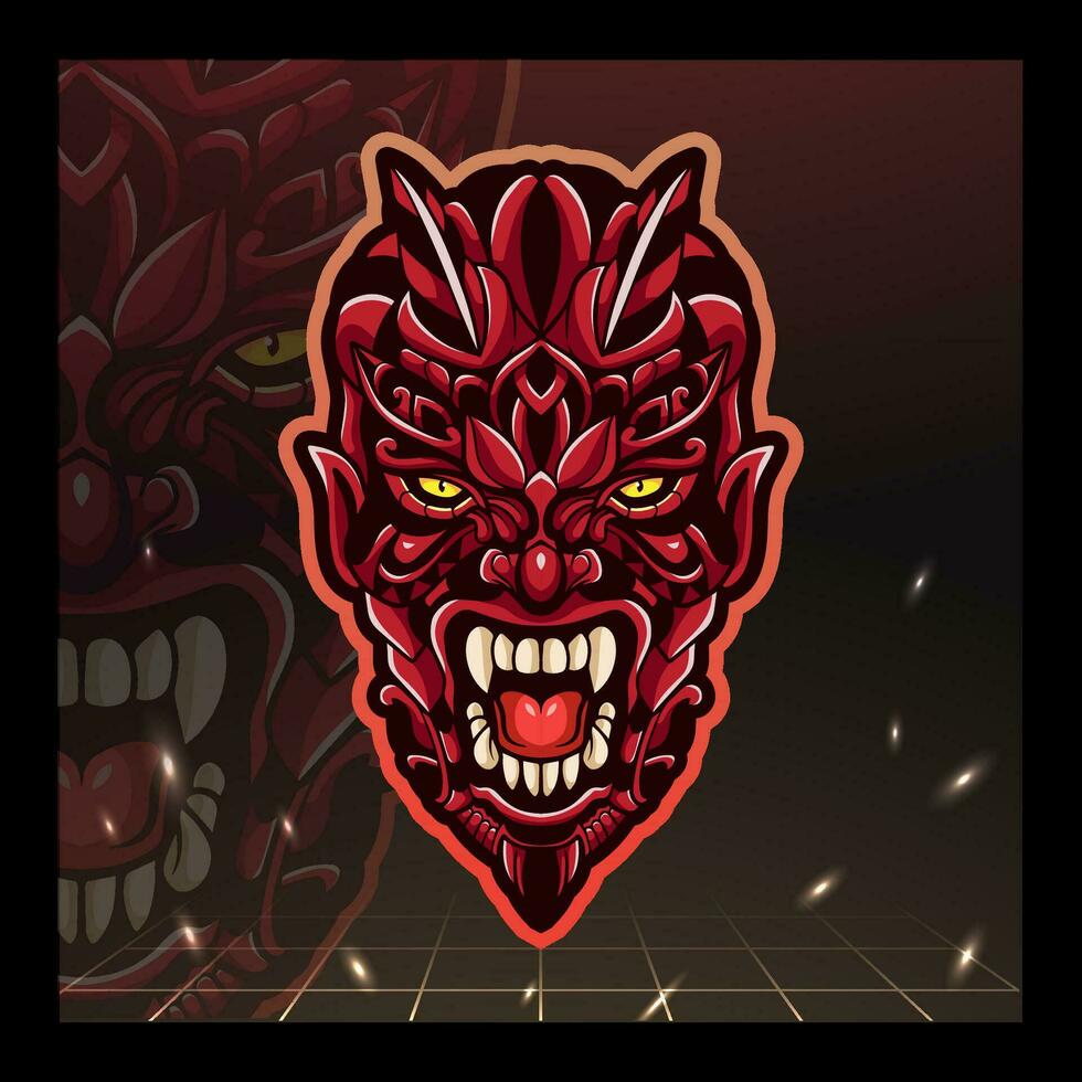 Red devil skull head tribal tattoo mandala arts. vector