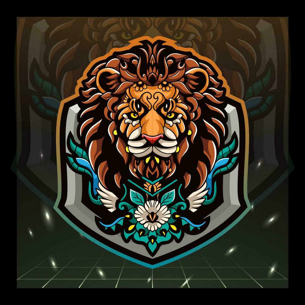 Lion head esport logo design. vector