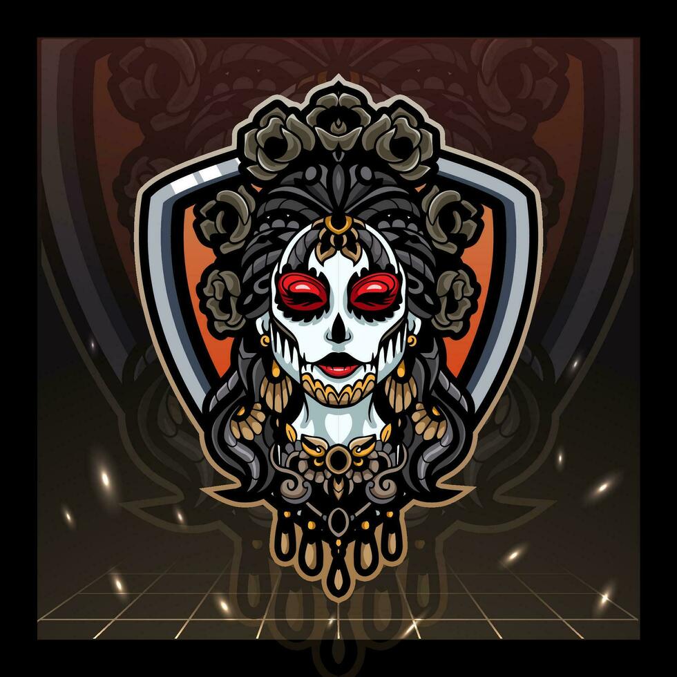 Calavera girl head esport logo design. vector