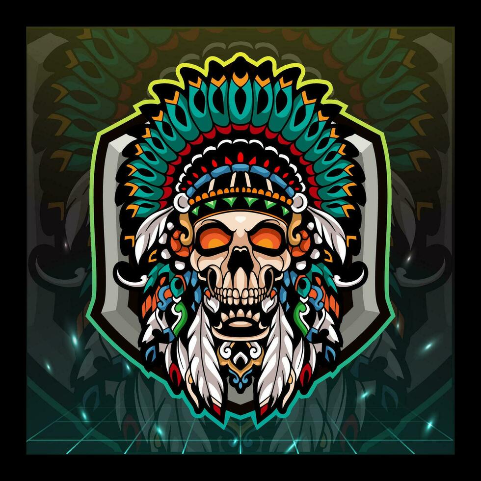 Tribal chief skull head mascot esport logo design vector